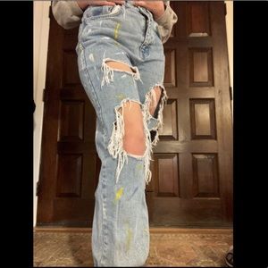 Retro BDG Urban Outfitters 27 Jeans Ripped Baggy Paint Detail